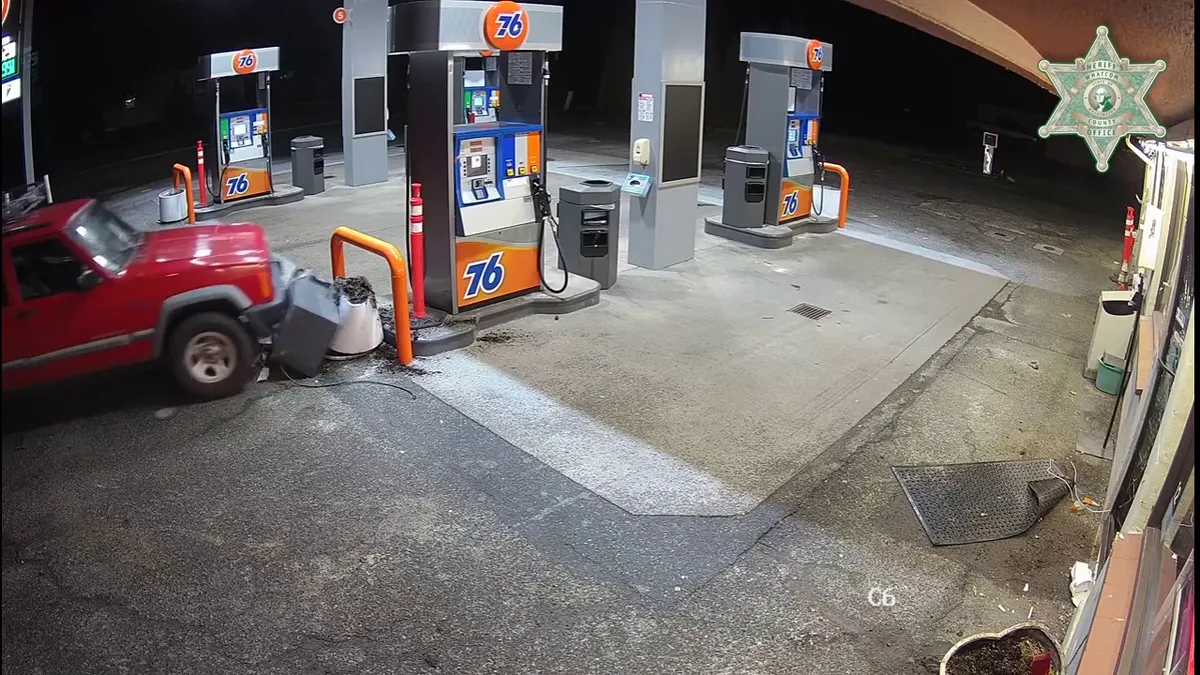 Deputies are searching for two men who were caught on a security camera attempting to break into an ATM at a gas station.