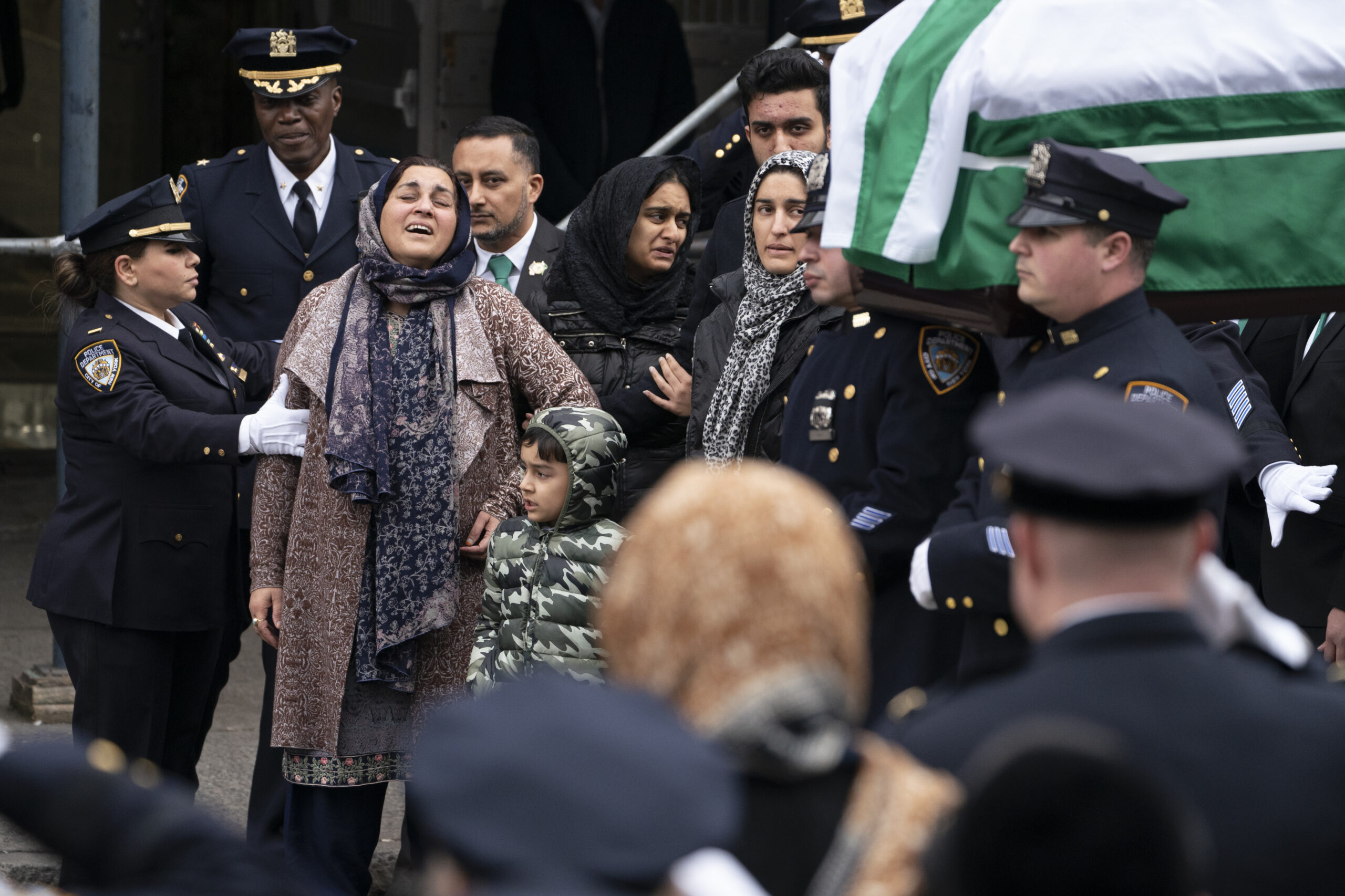 Friends, family, and fellow officers gathered at the Makki Masjid Muslim Community Center for the final farewell of NYPD officer Adeed Fayaz, who died after being shot dead in a Facebook marketplace robbery.