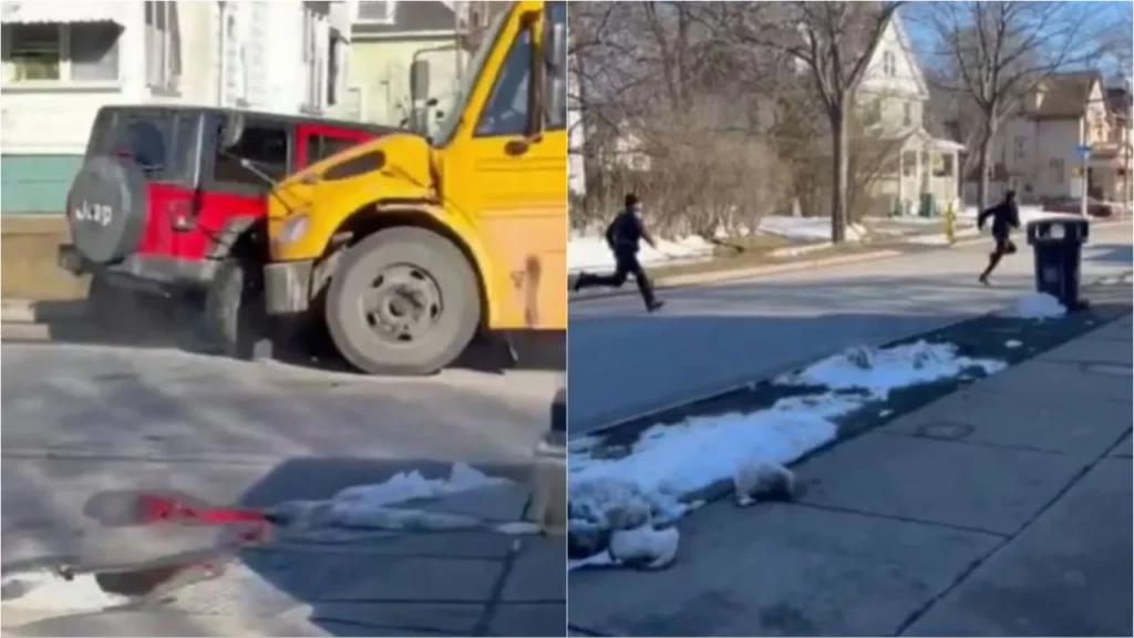 New York suspects were arrested this week after allegedly carjacking a Jeep from a 51-year-old at knife point into a school bus full of children while being chased by police.