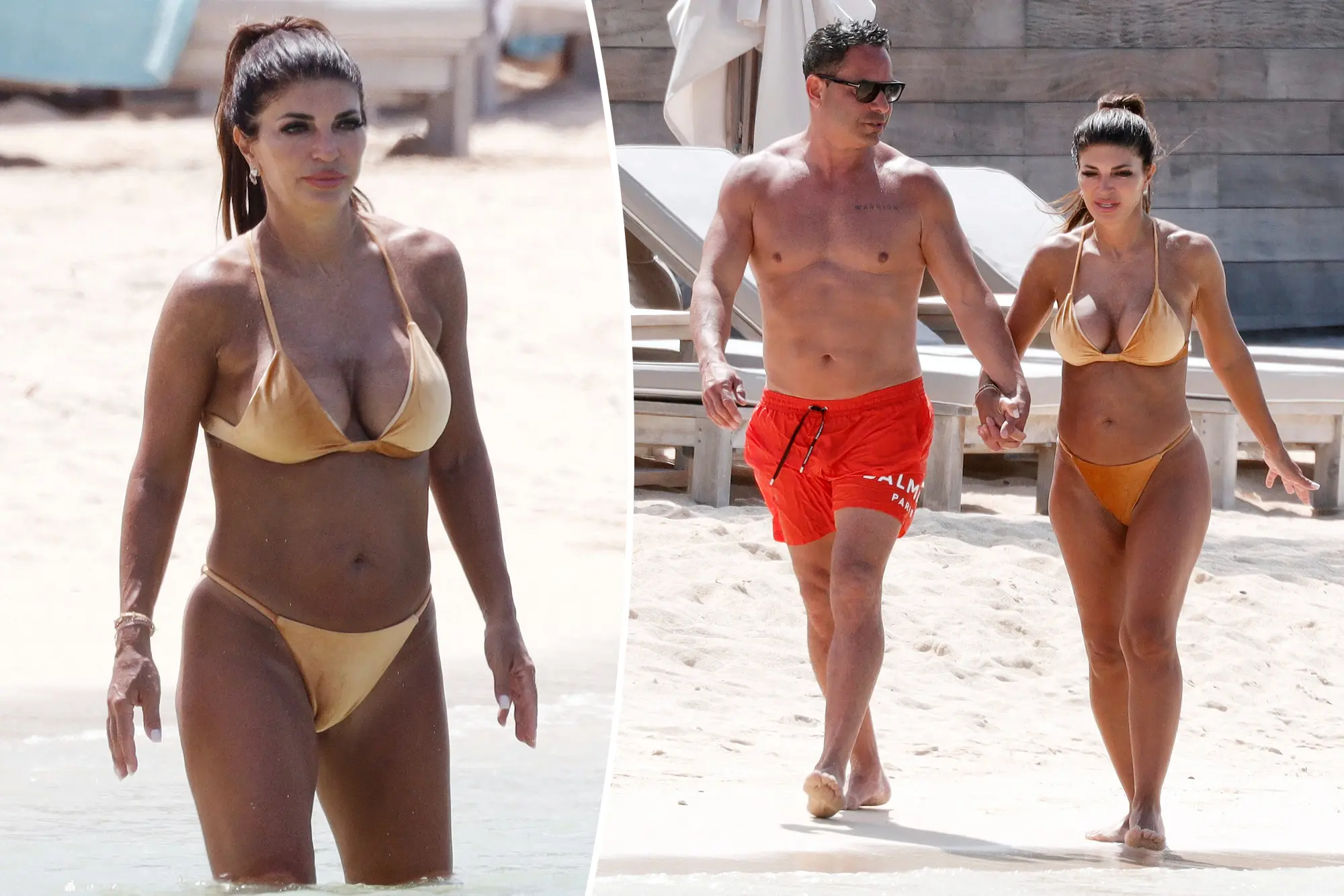 Teresa Giudice flaunted her toned figure wearing a golden bikini on a vacation with her husband, Luis Ruelas.